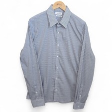 Calvin Klein Dress Shirt Mens Large Blue Black Button Xtra Slim Fit Stain Shield