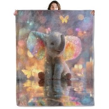 Throw Blanket Soft Cozy Lightweight Flannel Blankets with 50x60 inch Elephant