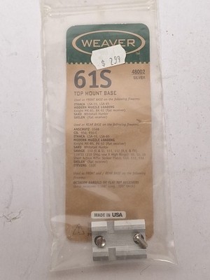 New Weaver 61S Top Mount Base Silver 48002 Ithaca LSA Sako Shilen Savage Stevens