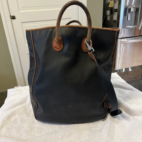 Borsa tote bag vintage Bottega Veneta in pelle nera e marrone grande 14" T x 12" larghezza