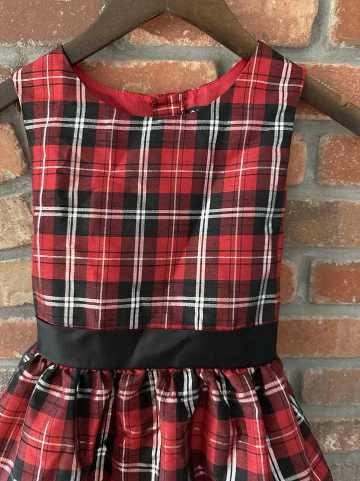 Vestido de fiesta George Niños Niñas Rojo a Cuadros Negro Faja Lazo Fiesta de Navidad Talla 14 Foto 4 de 4