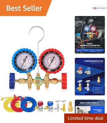 Automotive AC Gauge Set with Self Sealing & Puncturing Can Tap for R134A R12 ...