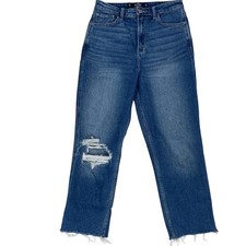 Hollister Ultra High-Rise Mom Jeans 3R W26 L27 Medium Wash Distressed Raw Hem