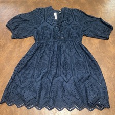 NWT Forever 21 Beautiful Navy Blue Laceup Eyelet Lace Dress M