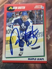 Vintage Hand Signed Aaron Broten Hockey Card Toronto Maple Leafs Score 1991
