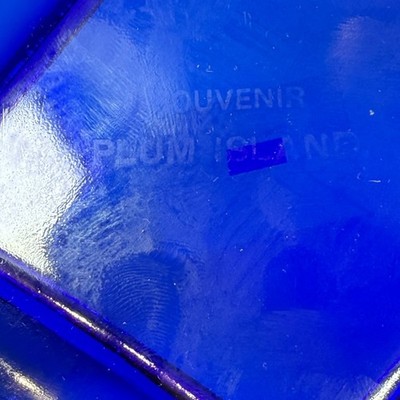 PLUM ISLAND MA Massachusetts  ANTIQUE Souvenir DEPRESSION BLUE GLASS TRINKET