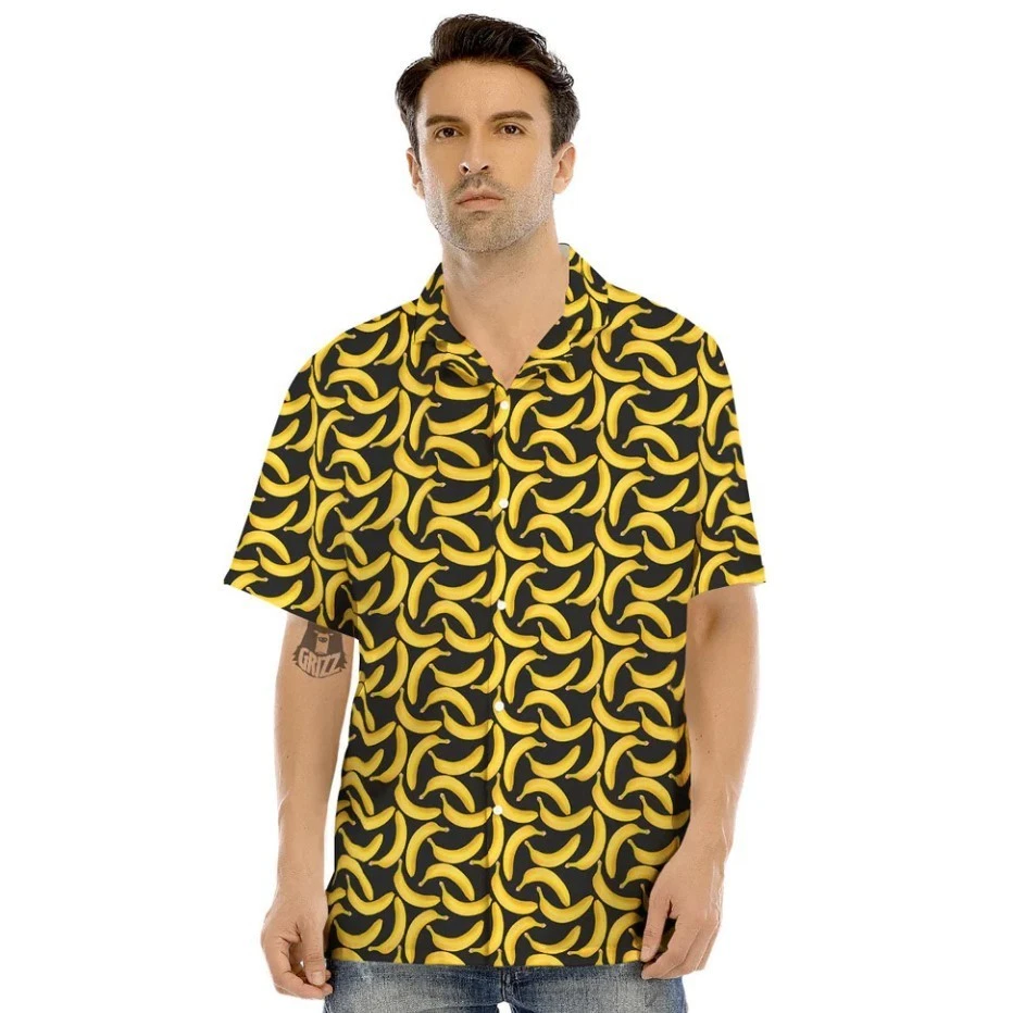 Banana Black Print Pattern Men's Hawaiian Shirt