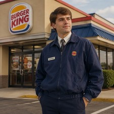 Vintage 90s Burger King Employee Jacket XXL Navy Blue Nylon Windbreaker UC3136