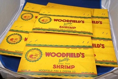 7x Woodfield's Fish & Oyster Co. 5 LB. Unused Shrimp Box NOS Galesville, MD