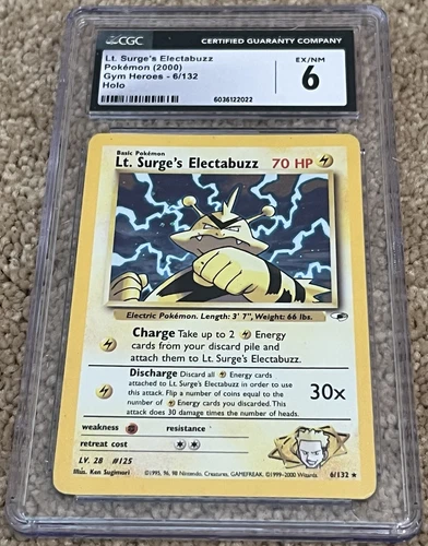 Pokemon CGC 6 Lt. Surge’s Electabuzz - Gym Heroes - 2000 - 6/132 - Holo