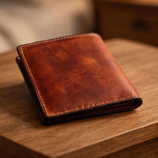 Men's Brown Bifold Wallet w/ Snap Closure, Solid, Credit Card Slots