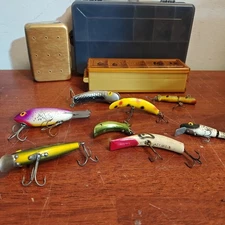 Vintage Fishing Lot 8 Lures Fly Box 2 Cases 