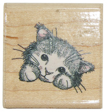 Rubber Stampede PEEKING KITTY Animal Cat Portrait Wood Mount Rubber Stamp