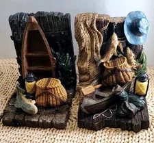 Nautical Themed Bookends Fishing Boat, Net, Fish & Lantern Design