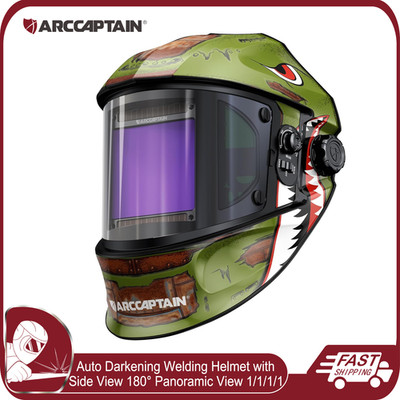 ARCCAPTAIN Welding Helmet Auto Darkening with Side View 180° Panoramic View Hood
