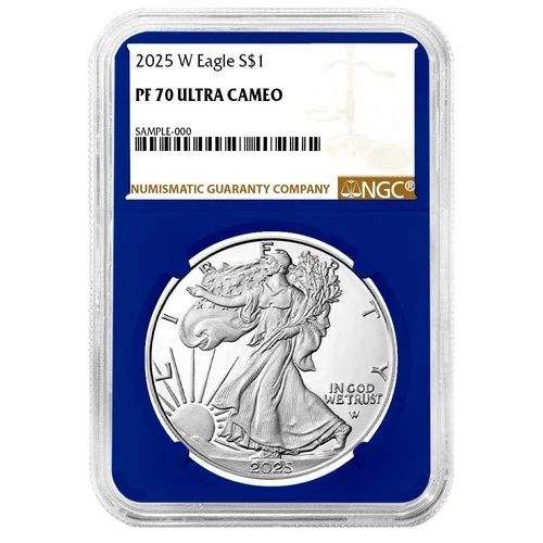 2025-W Proof $1 American Silver Eagle NGC PF70UC Brown Label Blue Core