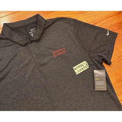 New Nike Golf Dri-FIT Polo Shirt Mens XL Gray Maker's Mark Whiskey Logo Striped