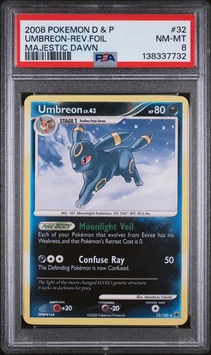 2008 Pokemon Diamond & Pearl Majestic Dawn #32 Umbreon Reverse Holo Foil PSA 8