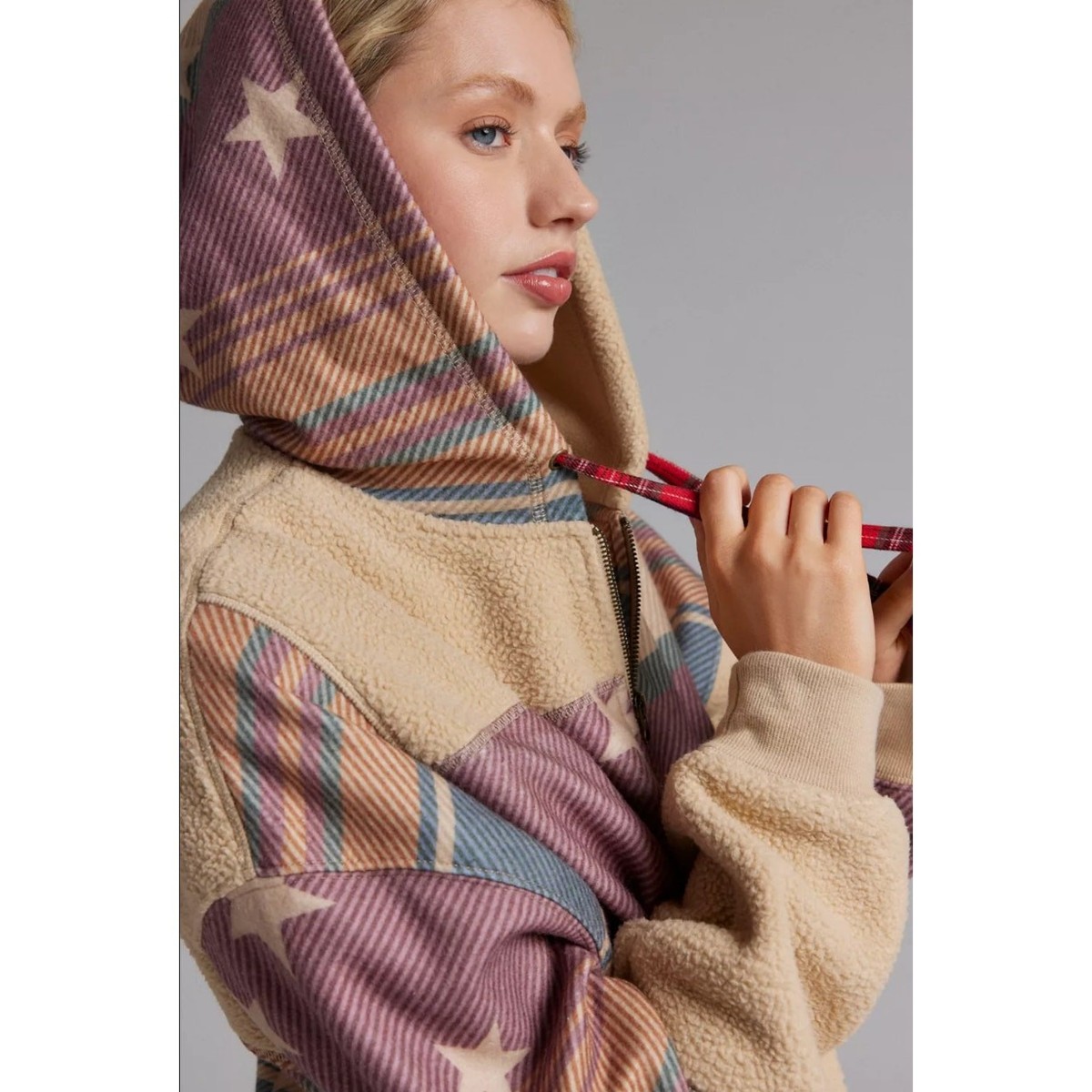 NWT Urban Outfitters BDG Hunter Patchwork Fleece Zip Up Hoodie Sweatshirt XS