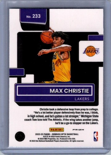 2022-23 Donruss Optic Fast Break Holo Max Christie RC Rookie Card - Picture 2 of 2
