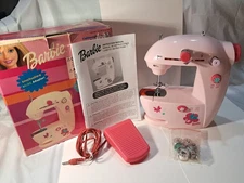 BARBIE Pink Portable Sewing Machine W/ Box Manual Foot Pedal - Battery Operation