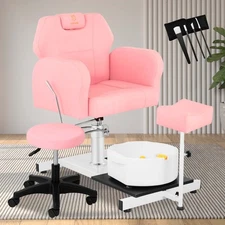 Pedicure Chair with Hydraulic Height Adjustment & Foot Massage Basin for Salon