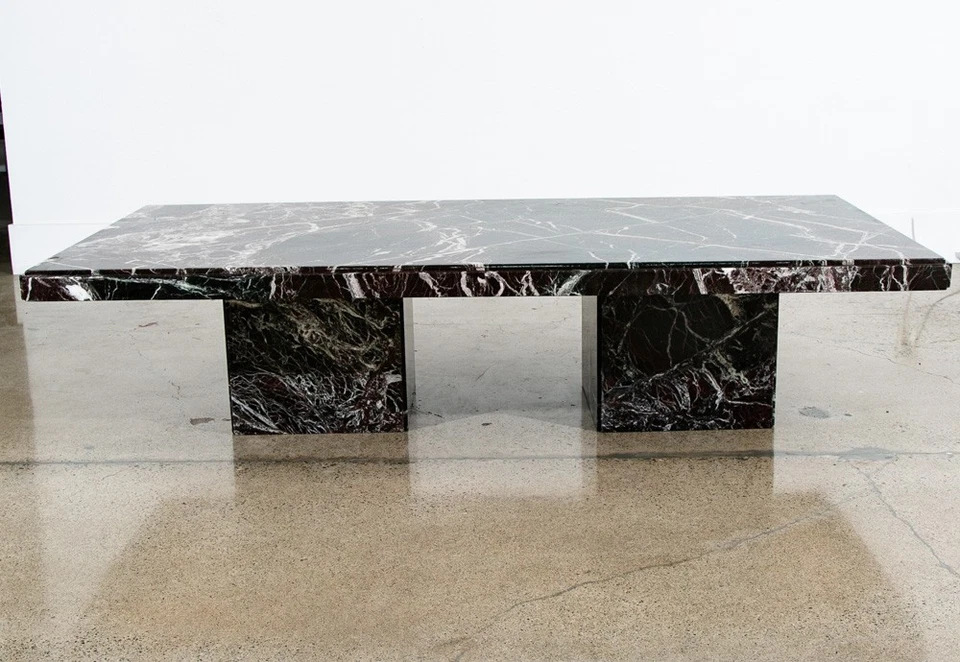 Mid Century Modern Coffee Table Marble Rectangular Pedesta Large Black White NM - Image 4 of 4