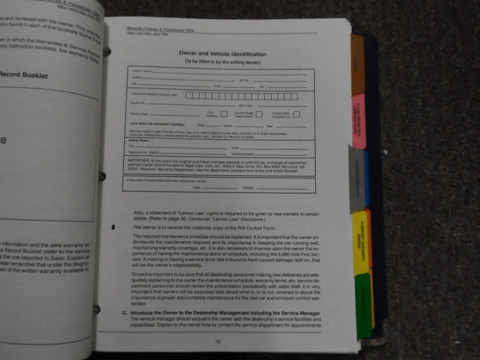 1994 1995 Saab Tutti Modelli Garanzia Condizioni E Lievi Manuale Fabbrica OEM 95 - Immagine 3 di 4