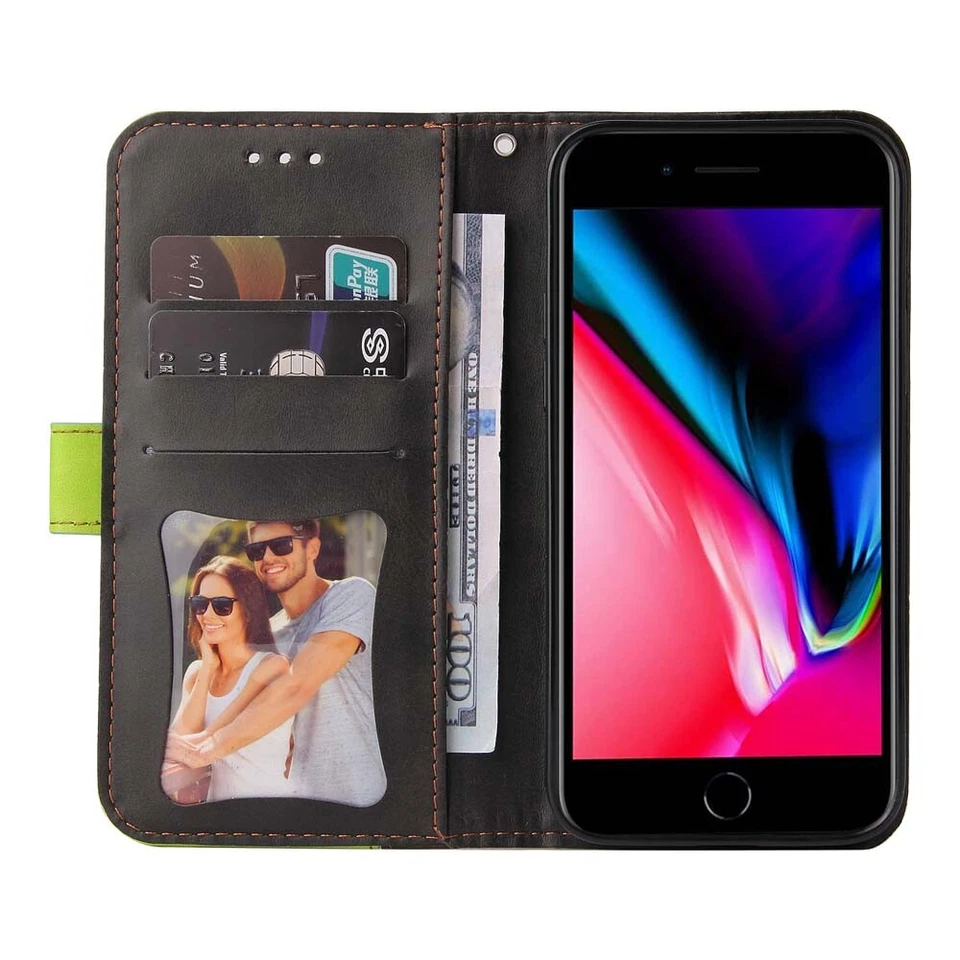 For iPhone 12 11 Pro Max XR SE 6s 7 8 Plus Wallet Flip Leather Case Stand Cover - Image 4 of 4