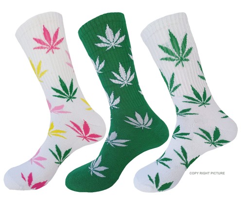 3PAIRS MARIJUANA WEED LEAF COTTON CREW SOCKS CANNABIS 10-13 TRUE TO SIZE 18 INCH - Picture 23 of 31