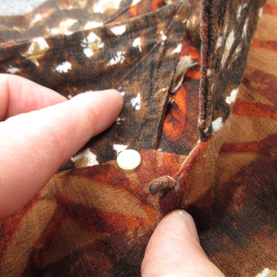 Vtg Iolani Shirt Mens Large Brown Camp Loop Hawaiian Aloha Barkcloth - Image 3 of 4