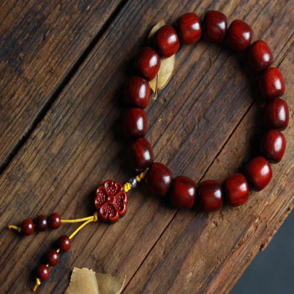 12MM red sandalwood Cuff Men Mala Buddha Lucky Bracelet Chic