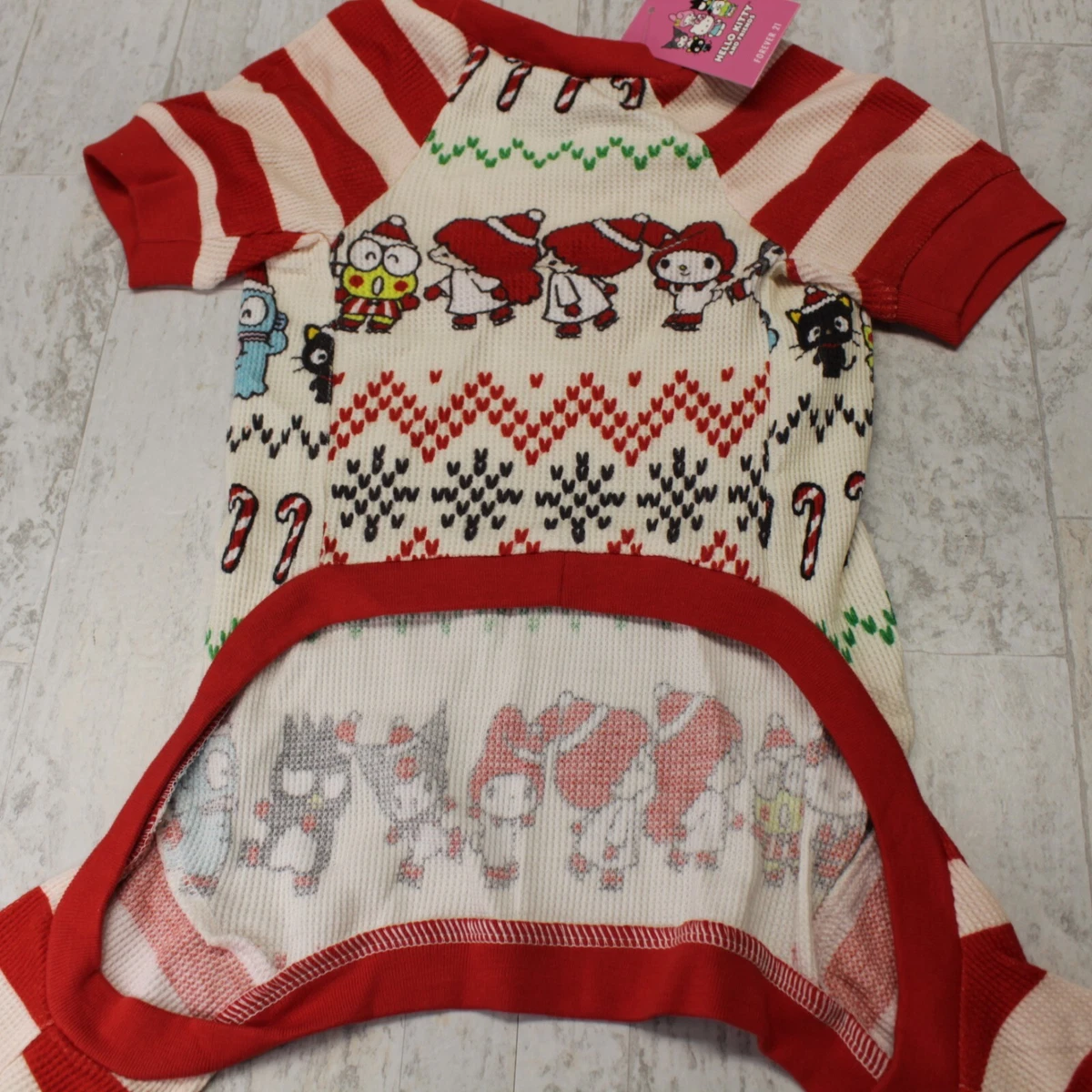 Hello Kitty Forever 21 Waffle Knit One Piece Dog Pajama Suit Christmas Size M L