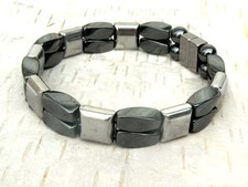 Magnetic 100 Hematite Bracelet Anklet SILVER n BLACK 2 row Strong