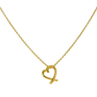 9ct Yellow Gold Open Heart Pendant 16 Inch Belcher Chain