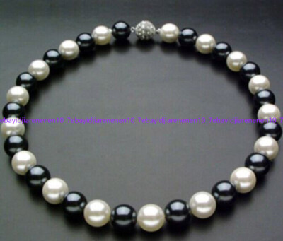 Beautiful 6-14mm White South Sea Shell Pearl Round Beads Tower Necklace 18