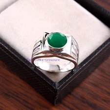 Natural Green Onyx Gemstone with 925 Sterling Silver Ring For Men's #Ct39