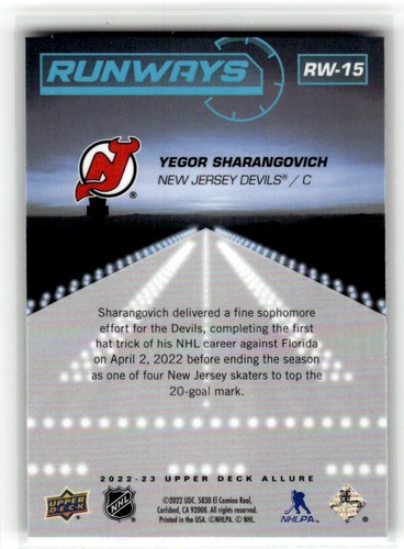 2022-23 Upper Deck Allure #RW-15 Yegor Sharangovich Runways - Picture 2 of 2