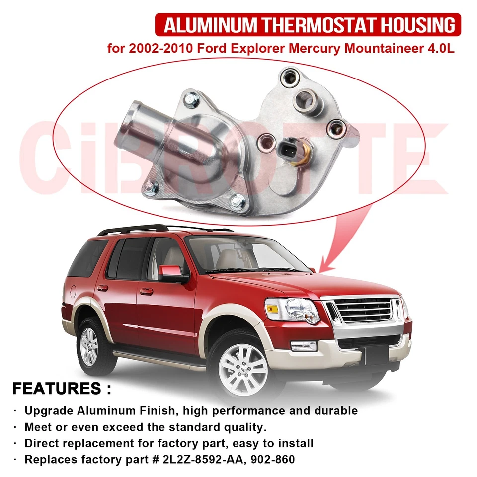 Модернизированный алюминиевый корпус термостата для 2002-2010 Ford Explorer Mountaineer 4,0 л - Изображение 2 из 4
