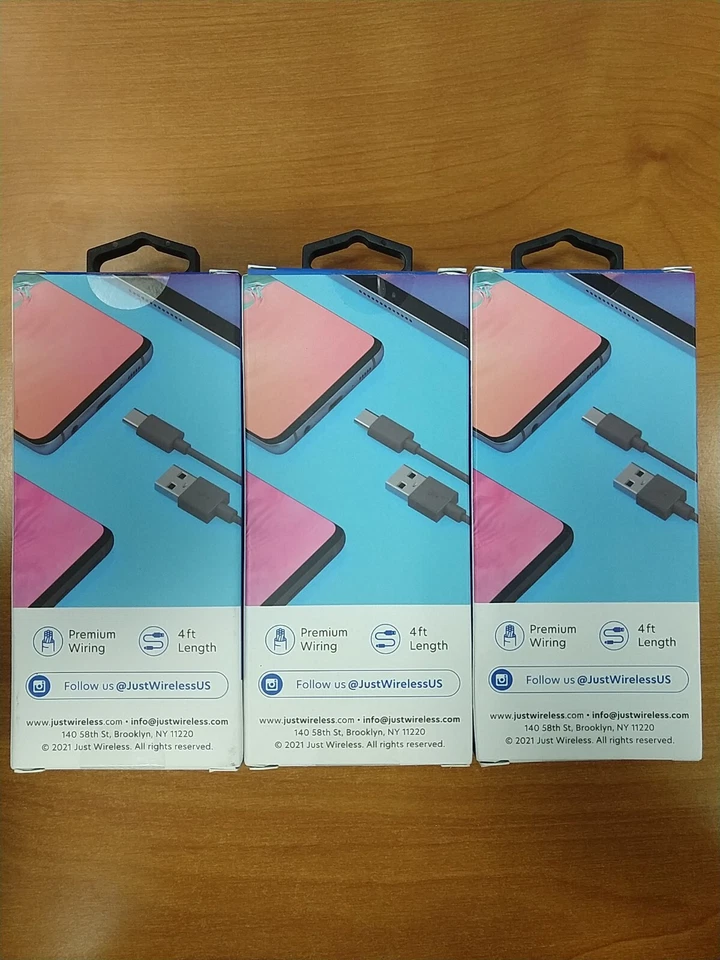 3 Pack: Just Wireless USB C Connector 4 Ft Cable Works With Android Grey E10C - Image 3 of 4