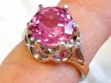 Pink Lab Sapphire Size 8.25 Ring 925 Sterling Silver USA Made 5ct 10mm 4.70 grms