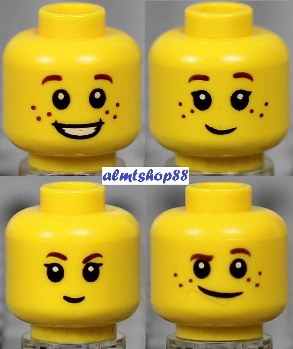 LEGO - 4x Heads Lot Kids Girl Boy - Yellow Faces Laugh Grin Chin
