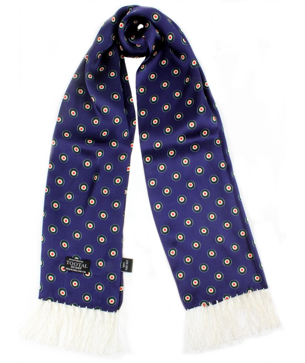 Tootal Mens Navy Blue Target Retro 100% Silk Scarf