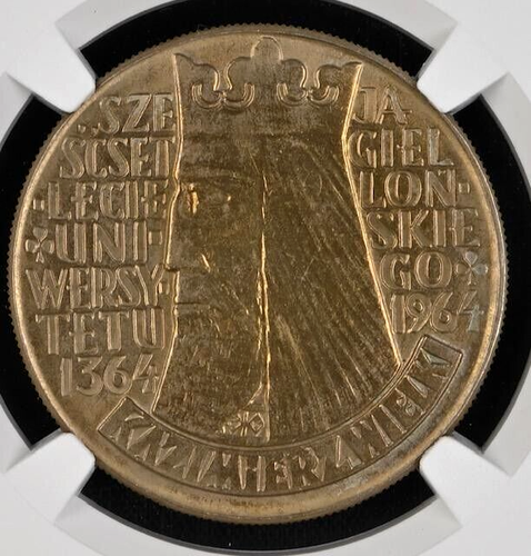 Poland 10 Zlotych 1964 MW NGC MS 63 UNC Copper Nickel University, Incuse - Picture 3 of 4