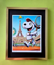 AIDAN FLUX  Hand Signed Authentic LtdED Print Framed SNOOPY TENNIS IN PARIS  COA