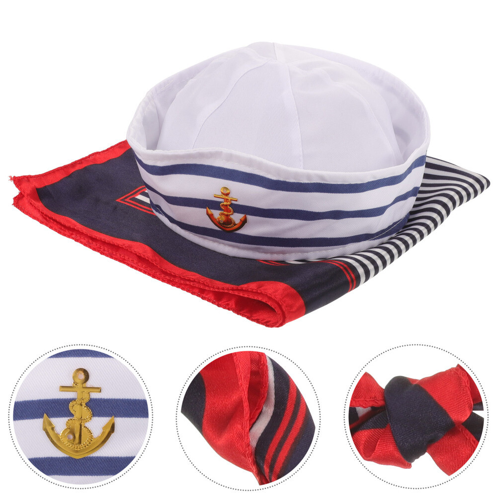 4 Sets Cosplay Sailor Hat and Scarf Fancy Dress Captain Hat Sailor