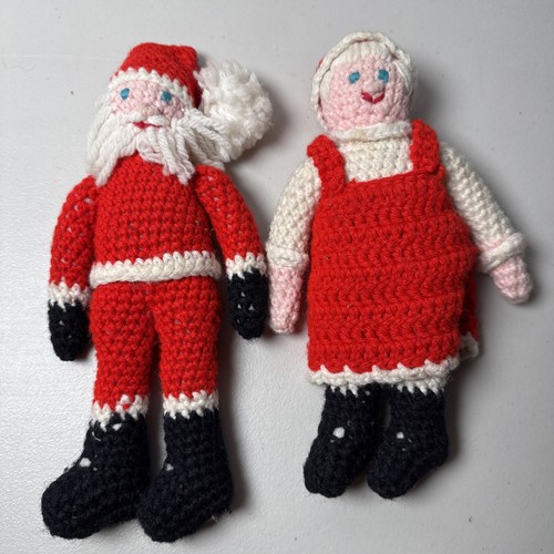 Vintage Handmade Mr. and Mrs. Santa Claus Dolls Crocheted Christmas Holidays