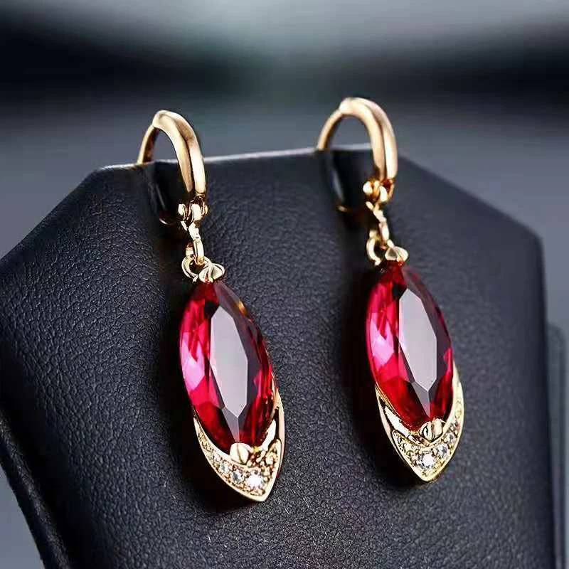 925 Sterling Silver Gold Plate Pomegranate Red Ruby Corundum Earrings UK Seller