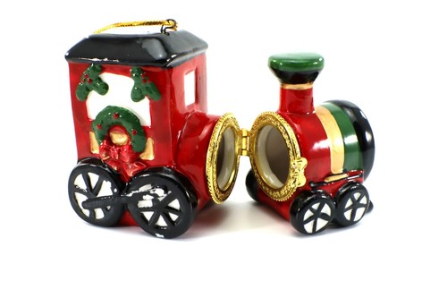 Christmas Ornament Trinket Box TRAIN LOCOMOTIVE Porcelain in Box - Picture 6 of 10