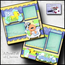 1st BATH BABY BOY  bathtub 2 premade scrapbook pages printed paper CHERRY 0251